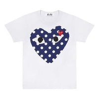 COMME des GARCONS PLAY Blue polka dots Pattern Short Sleeve White AZT233