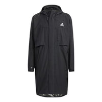 Men's adidas Casual Sports Solid Color mid-length hooded Windbreaker Black HD0041