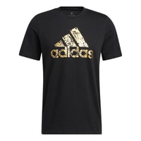 Men's adidas Large Logo Printing Casual Round Neck Pullover Short Sleeve Black T-Shirt HK9157