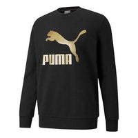 PUMA Classics Logo Crew Bronzing Large Logo Sports Round Neck Pullover Black 531367-51