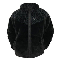 Men's Nike Leopard Print Splicing Brand Logo Printing Zipper Jacket Black DH6683-010