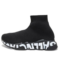 (WMNS) Balenciaga Speed Graffiti Sneakers 'Black Knit White Graffiti Sole Unit' 605942W2DB71006