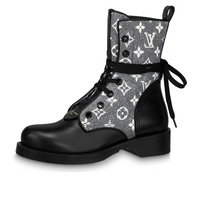(WMNS) LOUIS VUITTON Since 1854 Metropolis Flat Ranger Boots 'Black with Grey Denim Monogram' 1AB2WR