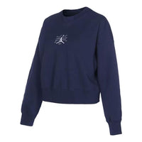 (WMNS) Jordan Solid Color Embroidered Round Neck Long Sleeves Hoodie Navy Blue DQ0864-410