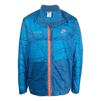 Men's Nike Printing Logo Stripe Zipper Stand Collar Jacket Blue DN2112-407