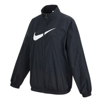 (WMNS) Nike Sportswear Essential Logo Pattern Wrinkled Woven Loose Stand Collar Jacket Black DM6182-010