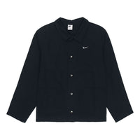 Men's Nike Solid Color Logo Lapel Casual Long Sleeves Autumn Black Jacket DQ5185-010
