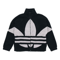 adidas originals Contrasting Colors Logo Suede Stand Collar Sports Jacket Black HC0325