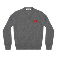 COMME des GARCONS PLAY V-Neck Pullover Double Emblem 'Grey' AZ-N056-051-3