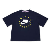 (WMNS) Nike Sportswear TOP Sports Loose Casual Short Sleeve Obsidian 'Black' AT0567-451