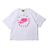 (WMNS) Nike Sportswear Loose Fit Short Sleeve 'White Pink' AT0565-100