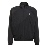 Men's adidas originals Solid Color Printing Long Sleeves Stand Collar Sports Black Jacket HE2952