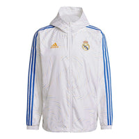 Men's adidas Real Windbreakr Real Madrid Soccer/Football Training Sports Hooded Logo Jacket Autumn White GR4274