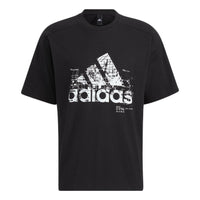 Men's adidas Line Large Logo Printing Round Neck Short Sleeve Black T-Shirt HD0066