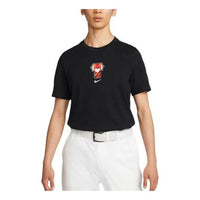 Nike Logo Tiger Head Printing Round Neck Pullover Short Sleeve Black DR7722-010