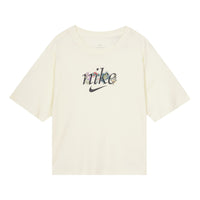 (WMNS) Nike Sportswear Casual Cozy Flowers Embroidered Sports Short Sleeve Coconut Milk T-Shirt DD1457-113