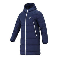 Nike Logo mid-length Sports hooded down Jacket Navy Blue DD6789-410