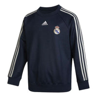 Men's adidas Stripe Logo Pattern Embroidered Round Neck Pullover Autumn Blue HA2531
