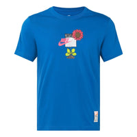 Men's Nike Logo Plant Flowers Pattern Printing Round Neck Casual Short Sleeve Sky Blue T-Shirt DQ1034-407