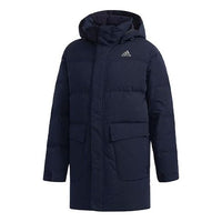 adidas Str Mid Down Solid Color Stay Warm mid-length hooded With Down Feather Jacket Navy Blue CK0970