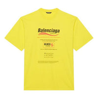 Men's Balenciaga Dry Cleaning Boxy Logo Printing Loose Short Sleeve Yellow 651795TKVF87175