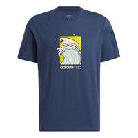 Men's adidas neo Pattern Cartoon Printing Sports Round Neck Short Sleeve Navy Blue T-Shirt GS2580