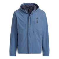 Men's adidas Wj Wv Jkt Martial Arts Series Logo Hooded Fleece Lined Sports Jacket Sky Blue HE5118