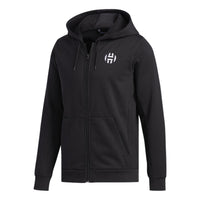 Men's adidas Logo Printing Sports Basketball Hooded Zipper Jacket Black DX6795