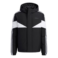 adidas neo M Cb Down Puff Colorblock Stripe Sports hooded With Down Feather Jacket Black H45243
