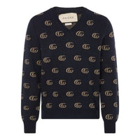 Gucci Double G Jacquard Wool V-Neck Sweater 'Navy' 645292-XKBPF-4804