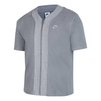 Men's Nike French Terry Loose Logo Splicing Sports Cardigan Short Sleeve Gray T-Shirt DM6900-073