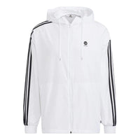 Men's adidas neo Stripe Logo Zipper Hooded Jacket White HN8788