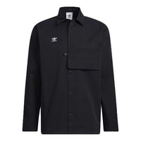 Men's adidas originals CNY Limited Solid Color Buckle Lapel Long Sleeves Black Shirt HC0561