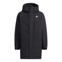 adidas Cb Mid Parka Logo Solid Color Mid-Length Sports Hooded With Down Feather Jacket Black H20764