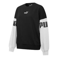(WMNS) PUMA Power Color Blocking Crew Logo Printing SweatshirtBlack 535187-01