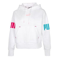 (WMNS) PUMA Contrasting Colors Alphabet Logo Pattern Loose Hoodie White 670957-02