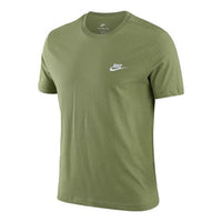 Men's Nike Embroidered Logo Breathable Micro Mark Solid Color Short Sleeve Green T-Shirt AR4999-334