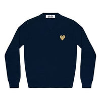 (WMNS) COMME des GARCONS PLAY V-Neck Pullover Gold Emblem 'Navy' AZ-N047-051-2