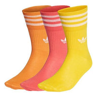adidas Unisex Mid Cut Crw Logo Jacquard Socks 3 Packs Pink/Orange/Yellow HG5688