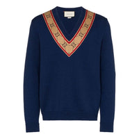 Gucci GG V-neck Wool Sweater 'Blue' 577089-XKAU0-4912