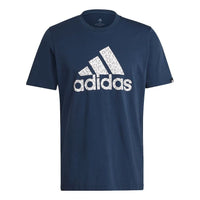 adidas M Leo Lg T Leopard print Logo Printing Sports Round Neck Short Sleeve Navy Blue GL2397