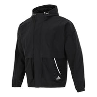 Men's adidas Loose Logo Casual Woven Windproof Hooded Jacket Autumn Black H40211