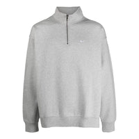 Men's Nike Solid Color Logo Embroidered Half Zipper Long Sleeves Wool Sweater Gray DQ5209-063