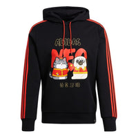 Men's adidas neo x Crossover Cny Ww Hdy Cartoon Printing Sports Pullover Black GS5187