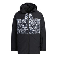 adidas Pattern Printing Hooded Down Jacket Men's Black IJ5970