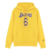 Men's Nike Los Angeles Lakers Lebron James No. 6 Solid Color Alphabet Printing Pullover Fleece Lined Yellow DB1182-728
