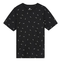 Men's Nike Logo Full Print Round Neck Pullover Short Sleeve Black T-Shirt DR7910-010