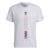 Men's adidas Contrasting Colors Alphabet Printing Round Neck Short Sleeve White Recycled Polyester T-Shirt HA7557