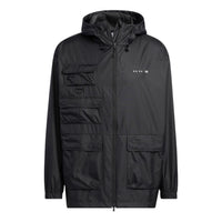 Men's adidas originals SS22 Solid Color Stand Collar Hooded Drawstring Sports Jacket Autumn Black HS2025