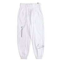 (WMNS) Nike Logo Printing Sports Adjustable Belt Bundle Feet Woven Long Pants/Trousers Autumn White DJ8997-100